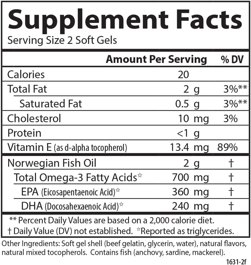 Sustainably Sourced Norwegian Fish Oil Supplement with 700mg Omega-3s - Lemon Flavored Softgels, 120 Count