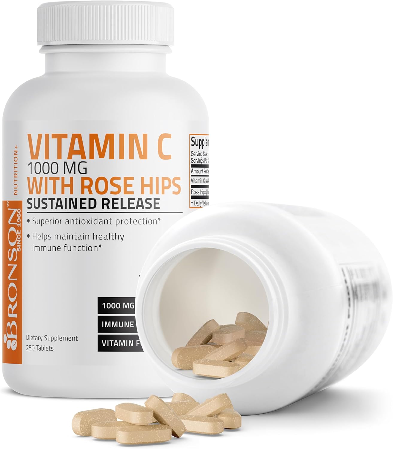 Sustained Release Bronson Vitamin C 1000 mg with Rose HIPS - 250 Tablets