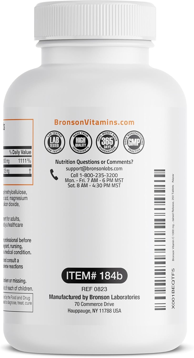 Sustained Release Bronson Vitamin C 1000 mg with Rose HIPS - 250 Tablets