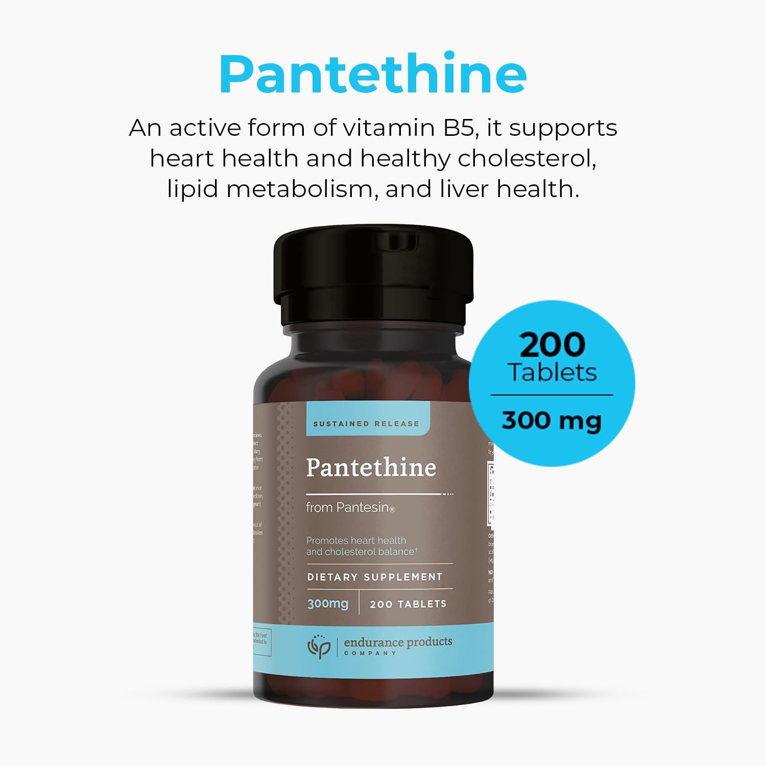 Sustained Release Pantethine Dietary Supplement for Cardiovascular Health - 300mg, 200 Tablets