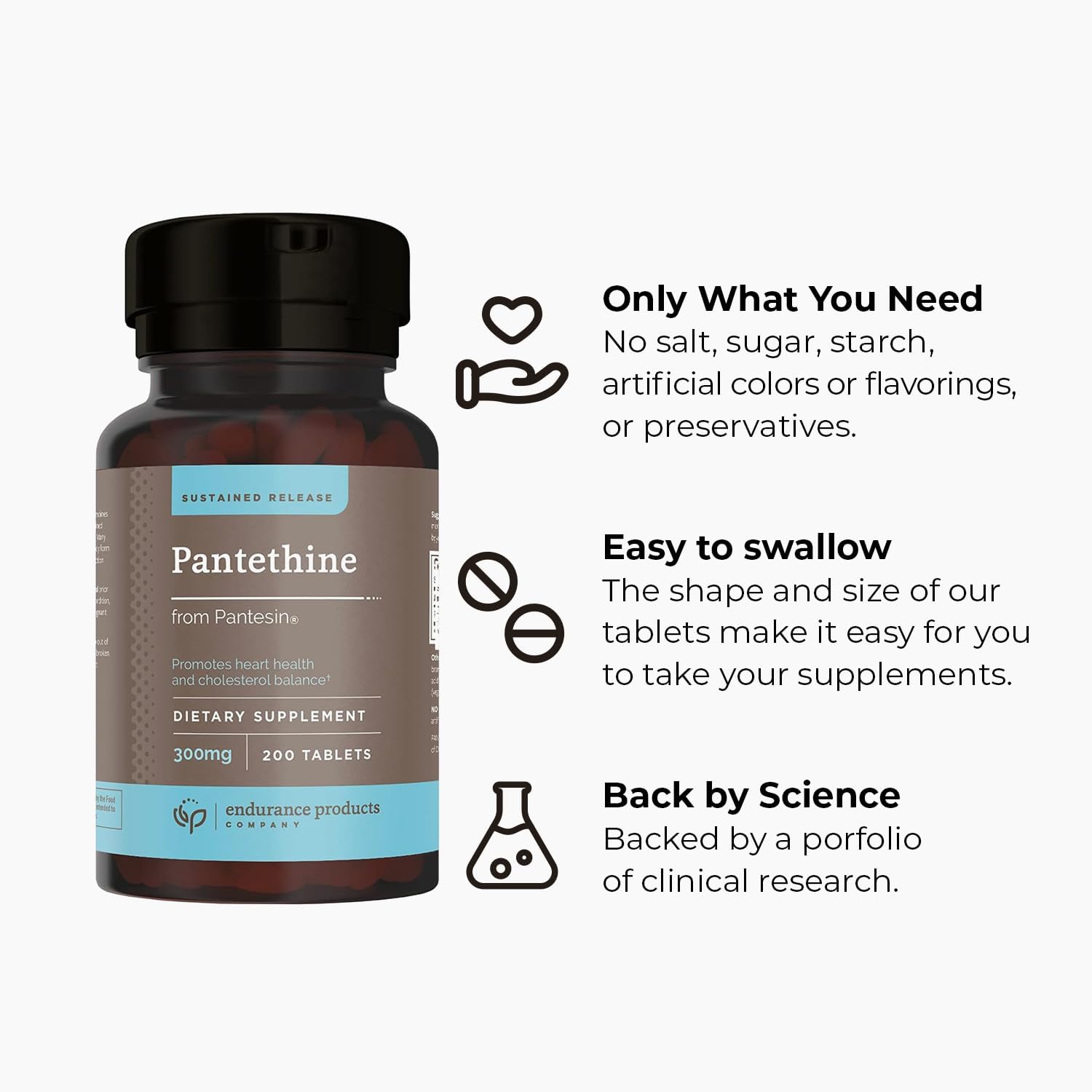 Sustained Release Pantethine Dietary Supplement for Cardiovascular Health - 300mg, 200 Tablets