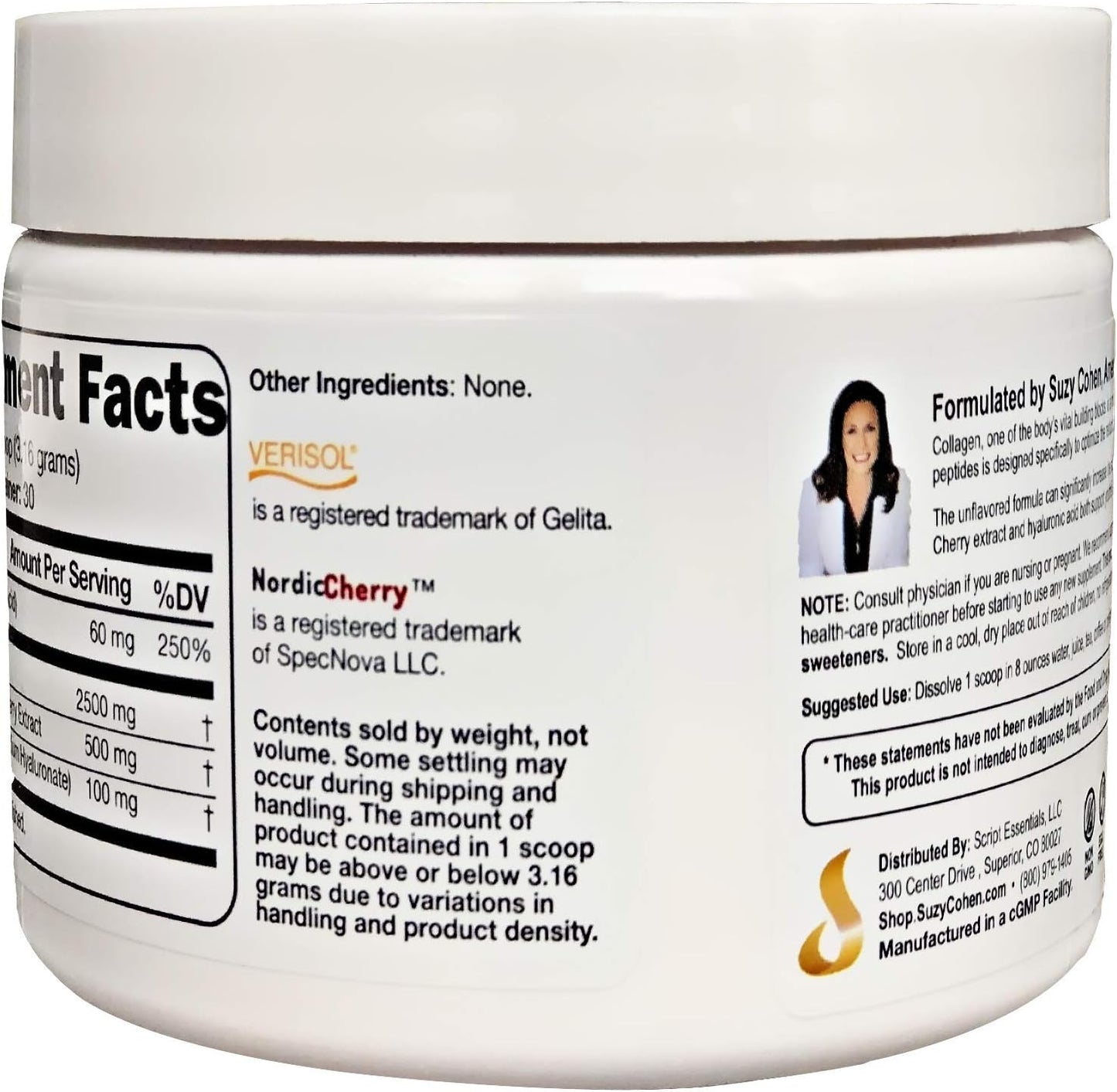 Suzy Cohen's Script Essentials Collagen Beauty Powder™ - 3.3 oz Hydrolyzed Protein Drink for Skin, Hair & Nails - Type I & III Collagen with Verisol for Anti Aging - Made in USA - BoostGo Australia