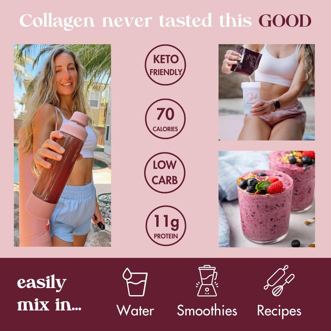 Svete Hydrolyzed Multi Collagen Packets with Horsetail, Biotin, VIT C, Hyaluronic Acid, CoQ10, Zinc | Chocolate & Berry Drink Bundle for Healthy Aging | Beauty Powder On-the-Go