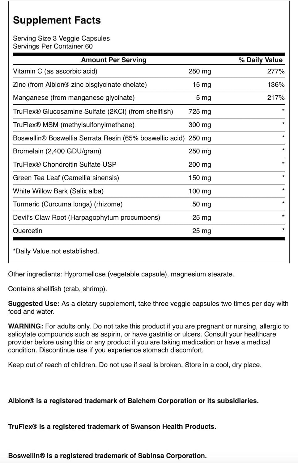 Swanson 180 Veg Capsules Mobility Support Supplement - Mobility Essentials