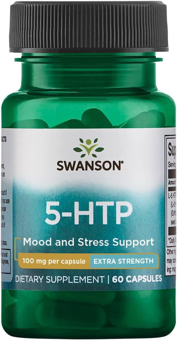 Swanson 5-HTP Extra Strength Supplement for Natural Sleep Support & Emotional Wellbeing - 60 Capsules, 100mg
