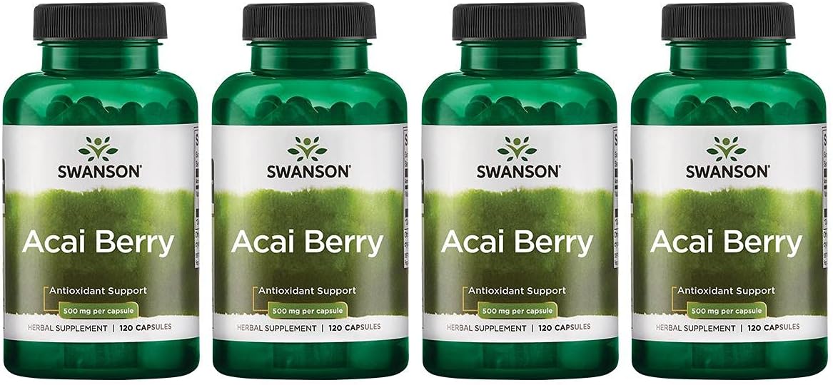 Swanson Acai Berry Antioxidant Support Capsules - 500mg, 120 Count (Pack of 4)