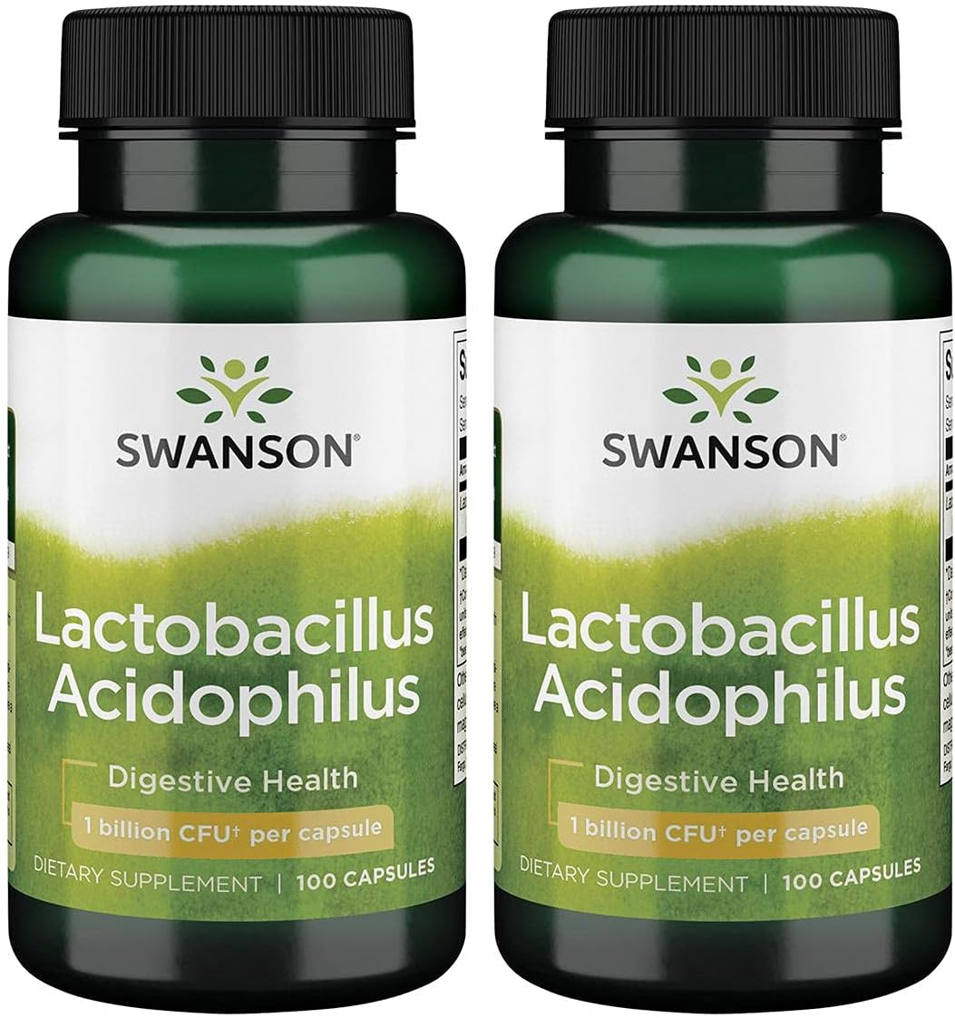 Swanson Acidophilus Capsules, 2 Billion CFU, 100 Count, Pack of 2