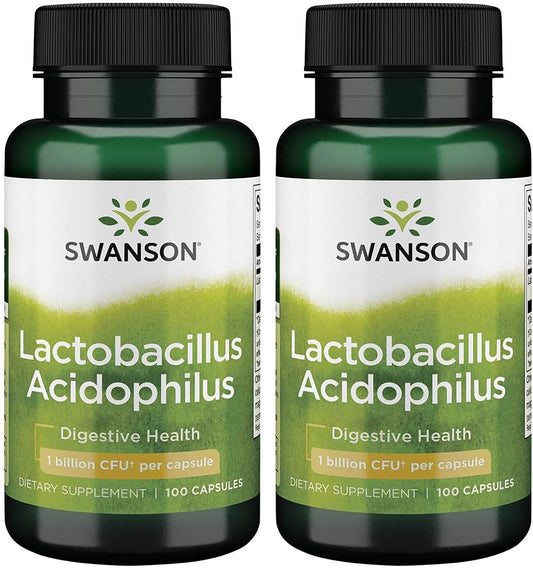 Swanson Acidophilus Capsules, 2 Billion CFU, 100 Count, Pack of 2