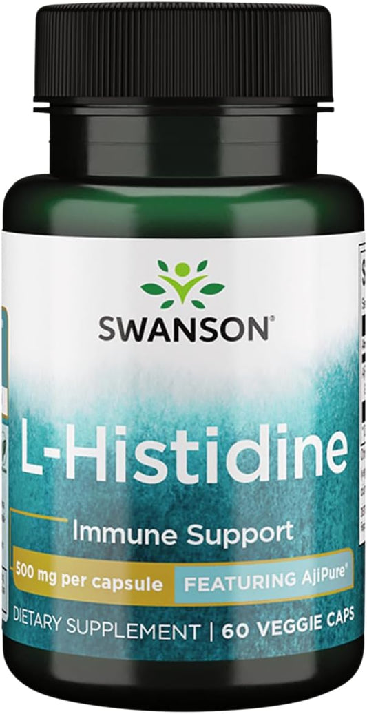 Swanson Ajipure L-Histidine 500mg Pharmaceutical Grade Amino Acid Veg Capsules - 60 Count