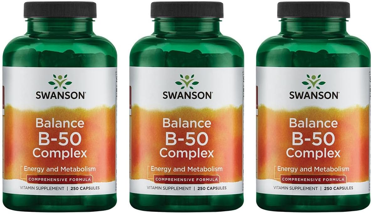 Swanson B-50 B-Complex 250 Capsules - Immune, Heart, Nervous System Support - High-Potency B Vitamin (3 Pack)