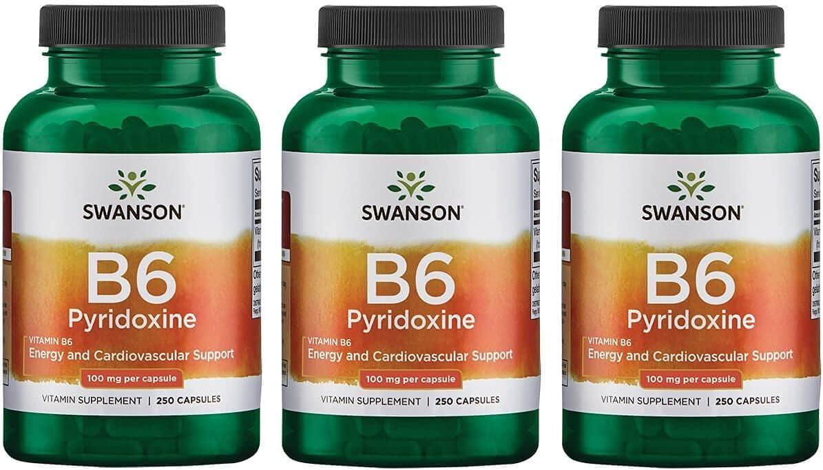 Swanson B6 Pyridoxine Vitamin Supplement for Cardiovascular Health & Energy Metabolism - Natural Formula for Overall Wellness - 750 Capsules, 100mg - 3 Pack