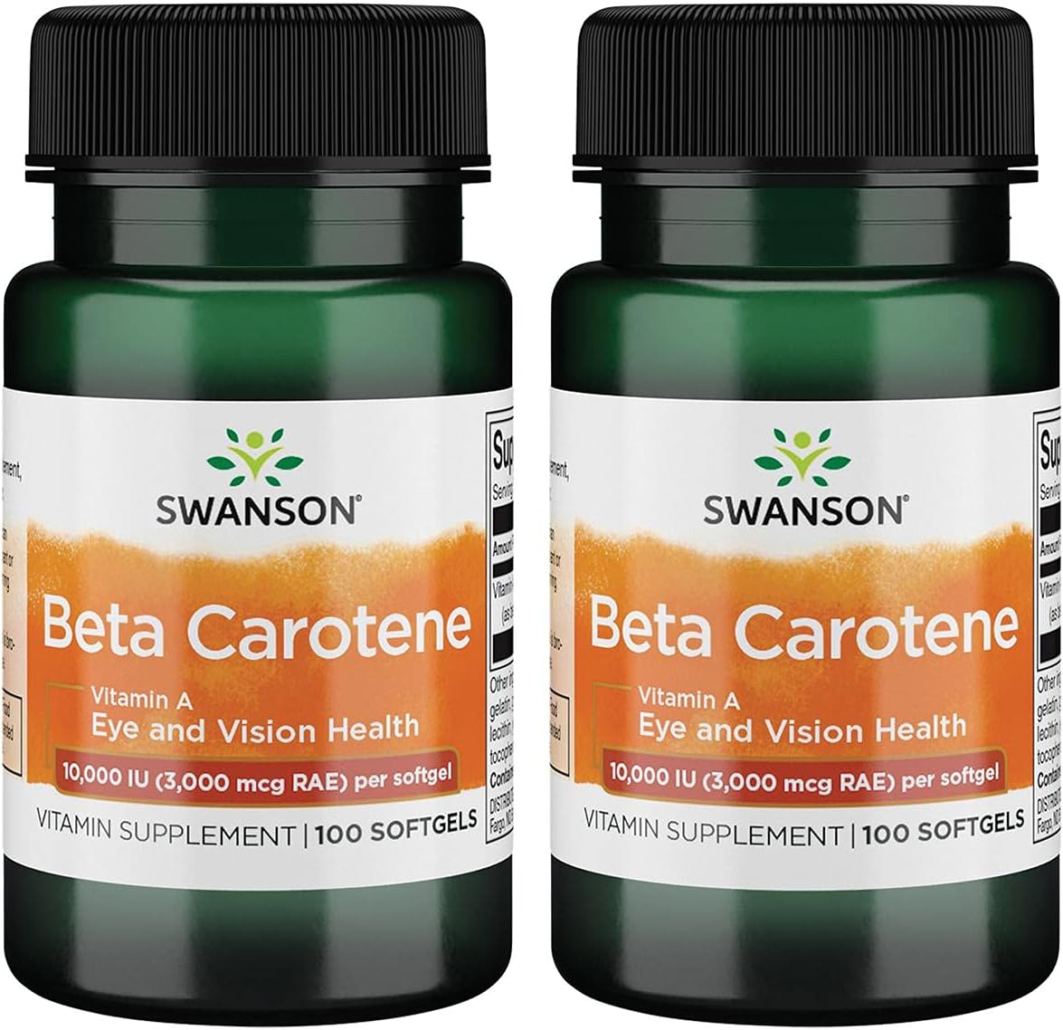 Swanson Beta-Carotene 10000 IU (3000 mcg) 100 Softgels (2 Pack) for Skin, Eye, and Immune System Health