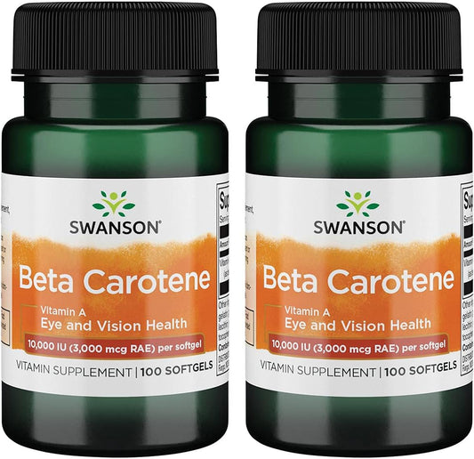 Swanson Beta-Carotene 10000 IU (3000 mcg) 100 Softgels (2 Pack) for Skin, Eye, and Immune System Health