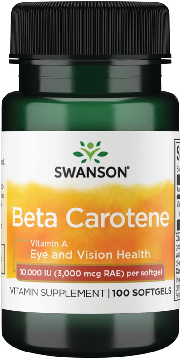 Swanson Beta-Carotene 10000 IU Softgels for Skin, Eye, and Immune System Health - Antioxidant Support - 100 Count