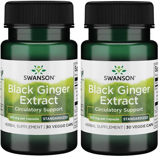 Swanson Black Ginger Extract Capsules - Supports Blood Circulation, Heart Health, and Mental Wellbeing - 60 Capsules, 100mg - Pack of 2