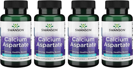 Swanson Calcium Aspartate Herbal Supplement for Bone, Heart, & Muscle Health - Natural Formula - 60 Capsules x 200mg (4 Pack)