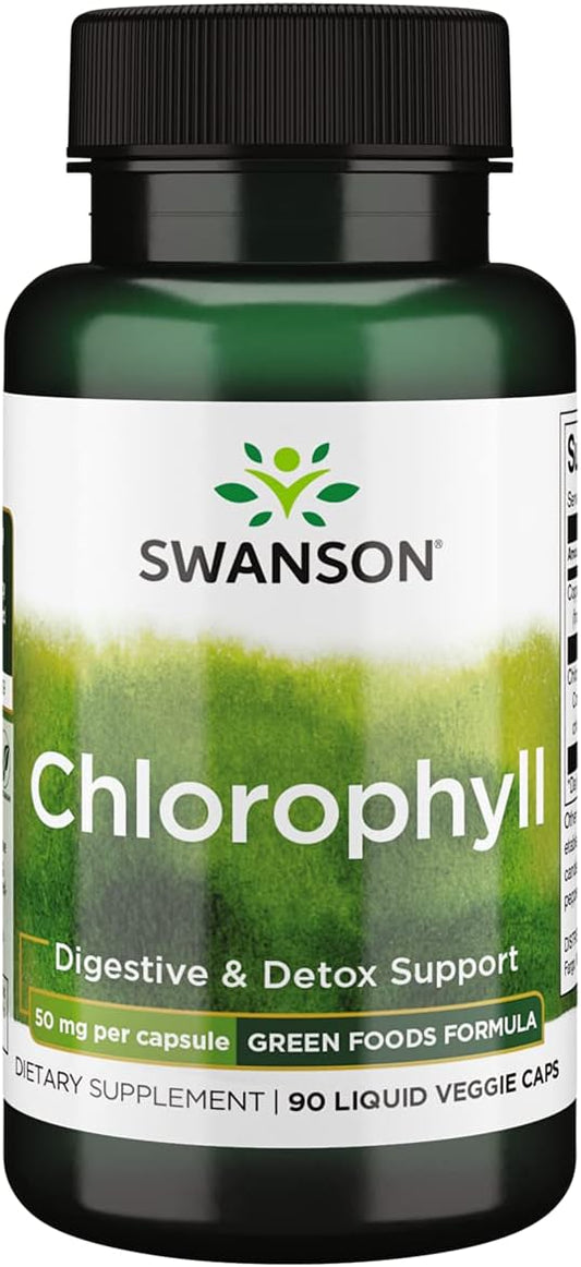 Swanson Chlorophyll Liquid Veggie Capsules - Green Foods Formula for Natural Cleansing & Deodorizing - Supports Gut Health (90 capsules, 50mg)