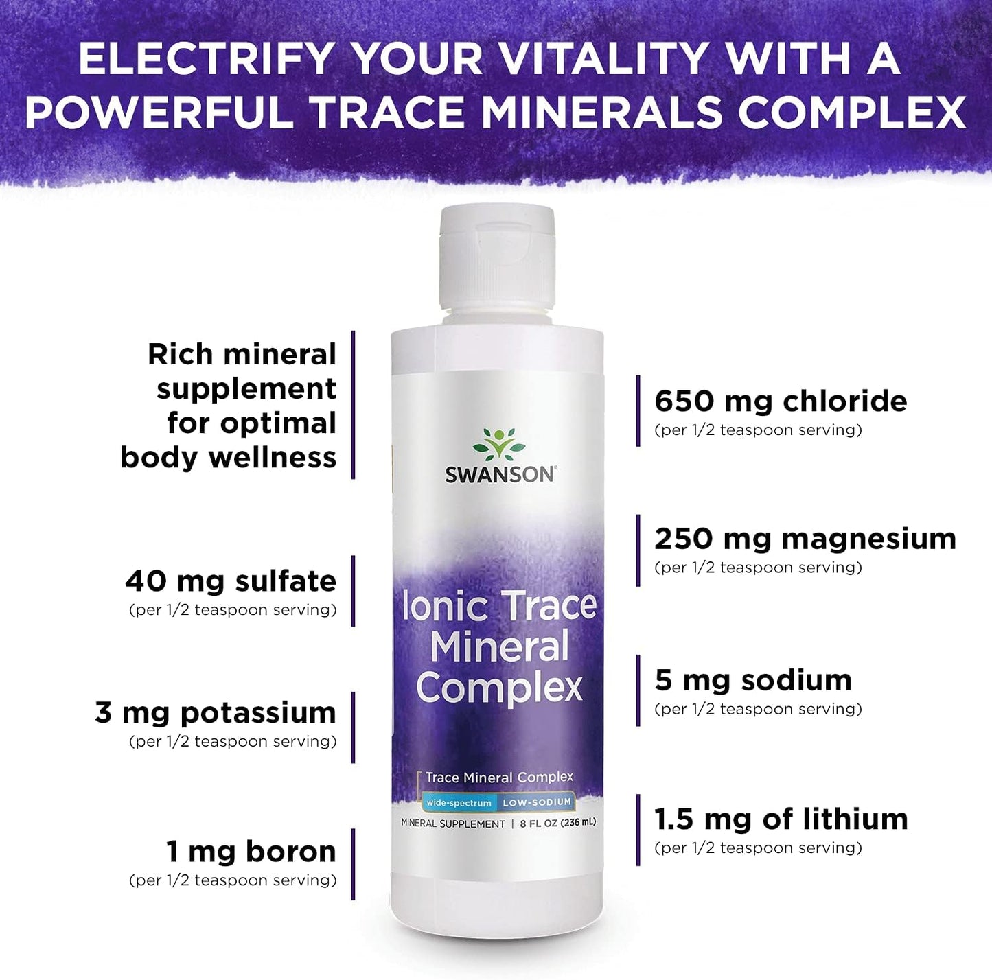 Swanson Concentrace Trace Mineral Drops 8oz - Complete Mineral Complex for Energy, Hydration, Electrolyte Balance - 72+ Ionic Minerals - Magnesium, Potassium, Calcium - 4 Pack