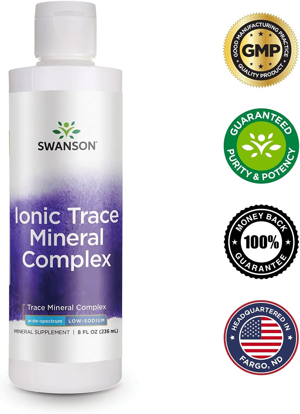 Swanson Concentrace Trace Mineral Drops 8oz - Complete Mineral Complex for Energy, Hydration, Electrolyte Balance - 72+ Ionic Minerals - Magnesium, Potassium, Calcium - 4 Pack