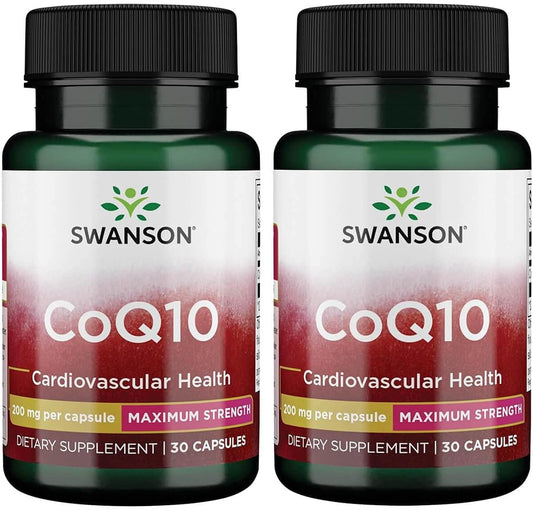 Swanson CoQ10 200mg Capsules - Pack of 30 (2 Pack) - Heart Health and Antioxidant Support