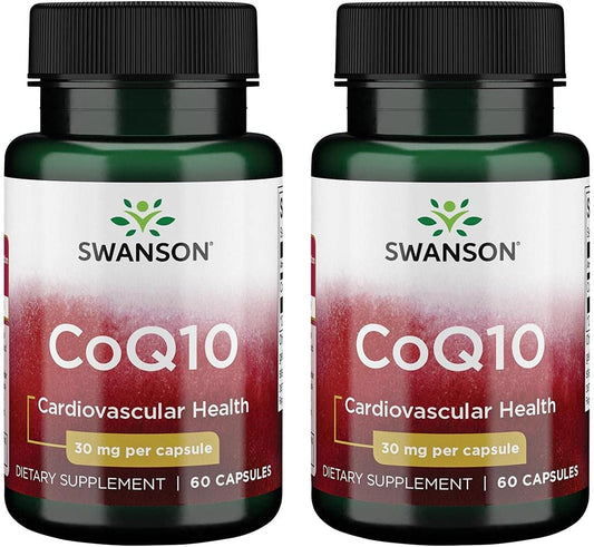Swanson CoQ10 30mg - 60 Capsules (2 Pack) - Antioxidant Support for Heart Health and Energy Production