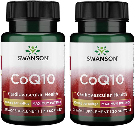 Swanson CoQ10 Supplement 400mg - Promotes Heart Health, Boosts Energy, Supports Cardiovascular Health - 30 Softgels, Pack of 2