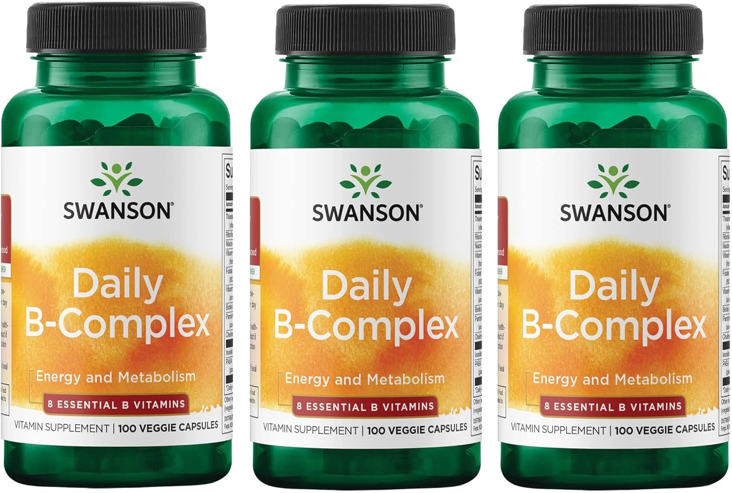 Swanson Daily B-Complex 100 Veg Caps - Pack of 3 for Daily Vitamin B Support