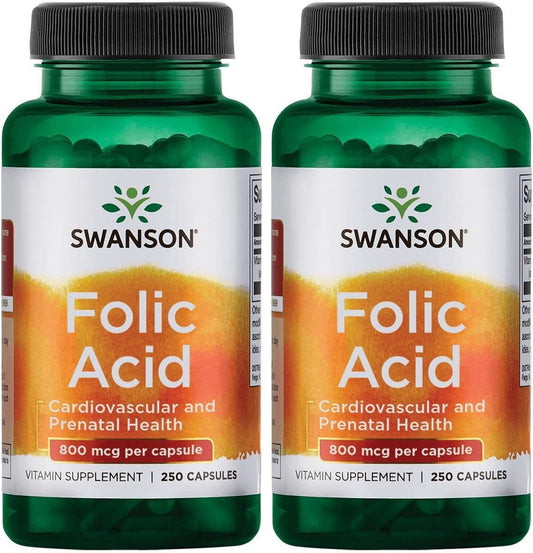 Swanson Folic Acid 800 mcg with Folate 250 Capsules - Pack of 2