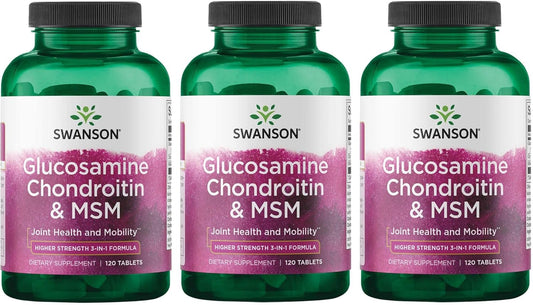 Swanson Glucosamine Chondroitin MSM 500/400/200mg 120 Tablets (3 Pack) - Joint Support Supplement