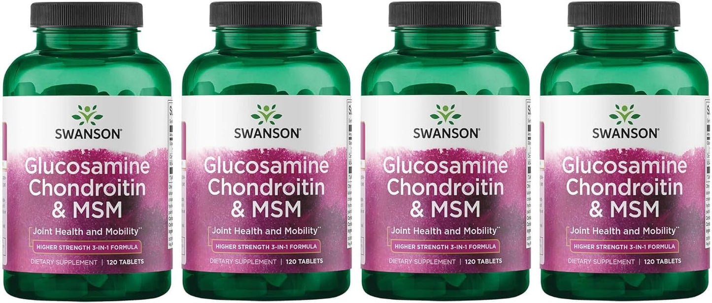 Swanson Glucosamine Chondroitin & MSM 500/400/200mg Tablets - 120 Count (Pack of 4)
