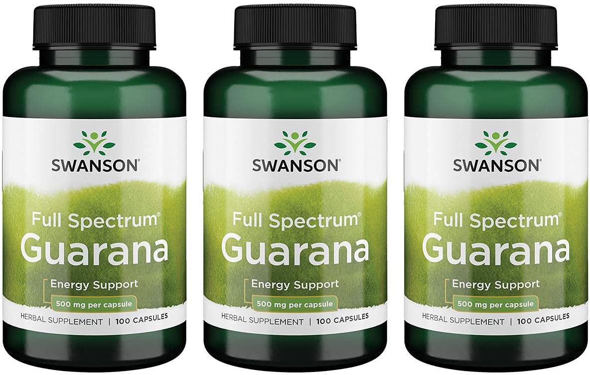 Swanson Guarana Capsules 500mg - Pack of 100 x 3