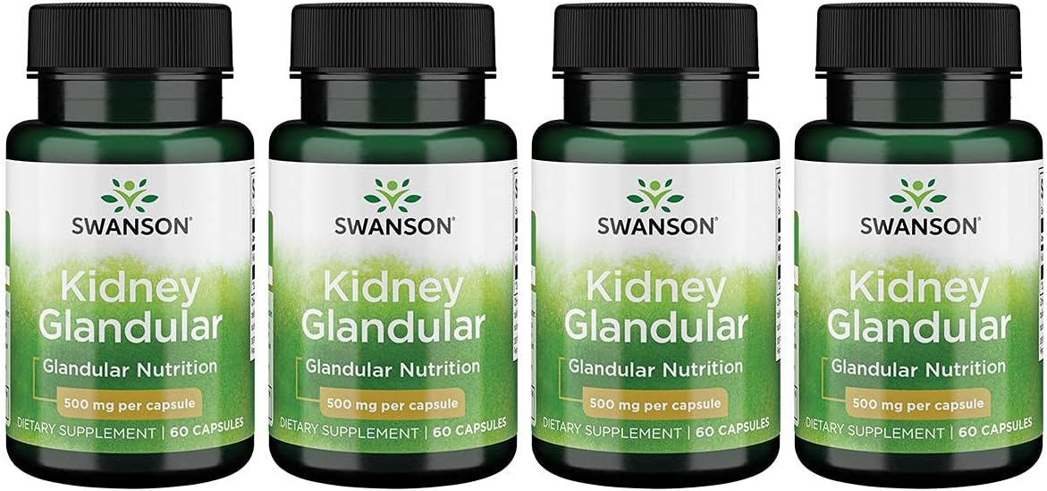 Swanson Kidney Glandular 500 mg Capsules - 4 Pack, 60ct Bottles