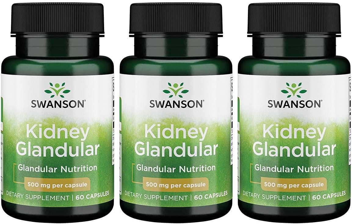 Swanson Kidney Glandular 500mg Capsules - Pack of 60 (3-Pack)