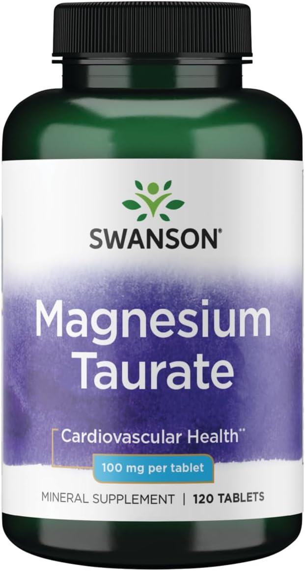 Swanson Magnesium Taurate Tablets - Natural Mineral Supplement with Taurine - 120 Tablets, 100mg