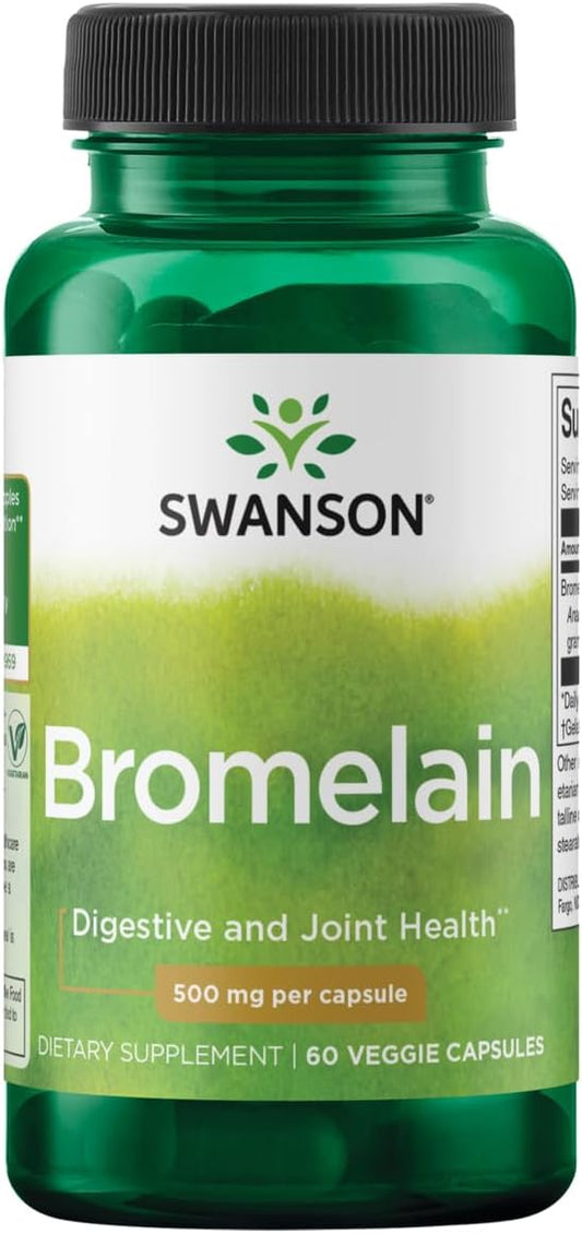 Swanson Maximum Strength Bromelain Enzyme 1200 GDU 500mg 60 Veg Capsules - Digestive Support and Inflammation Relief