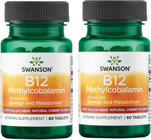 Swanson Methylcobalamin Vitamin B12 2,500mcg Black Cherry Flavored Tablets - 60 Tabs, Pack of 2