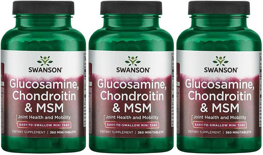 Swanson Mini-Tabs Glucosamine Chondroitin & MSM Joint Health Support 750/600/300mg 360 Tabs - Pack of 3