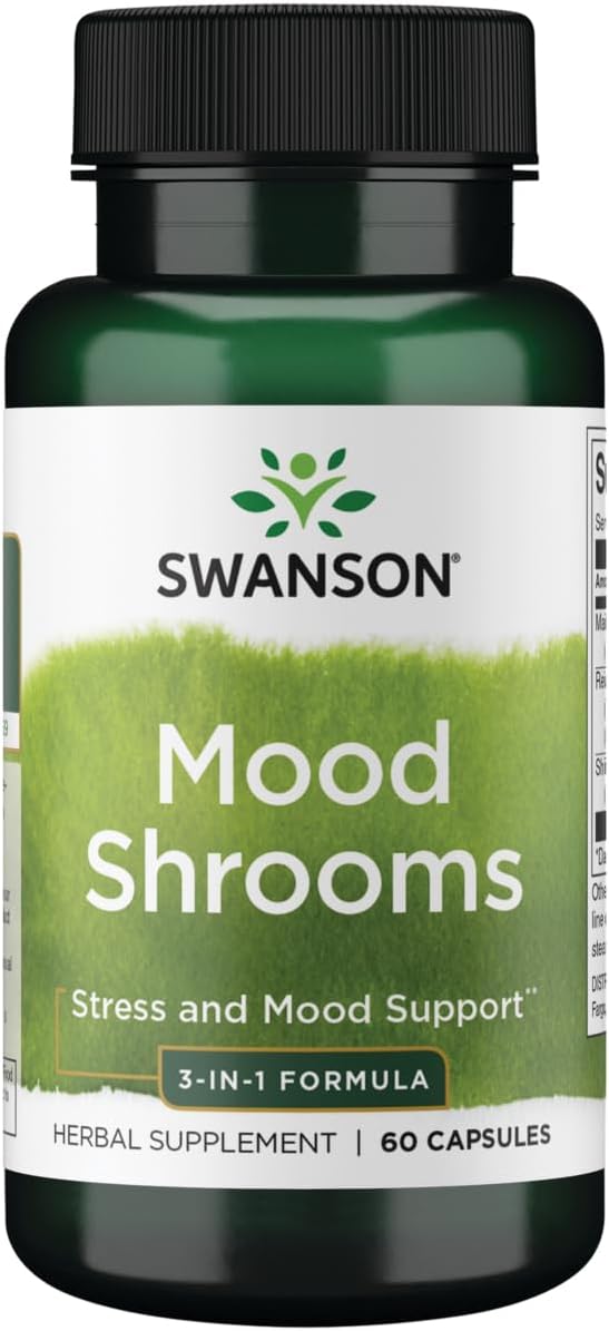 Swanson Mood Shrooms Capsules - 3-in-1 Formula for Mental Well-being - 60 Count