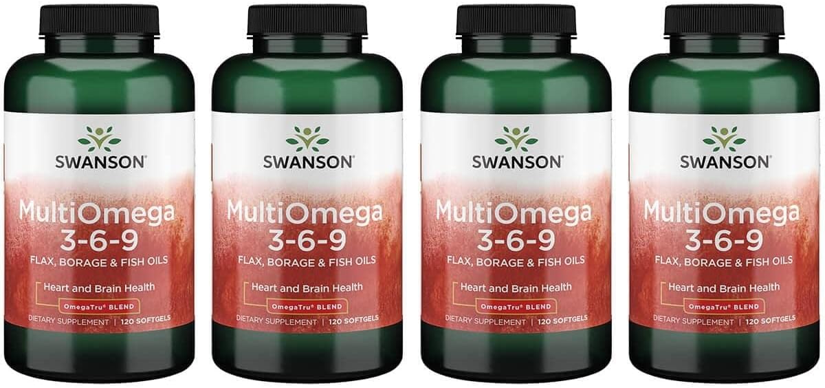 Swanson Multiomega 3-6-9 (Flax, Borage, Fish) Softgels - 2400mg, 120 Count (4 Pack)