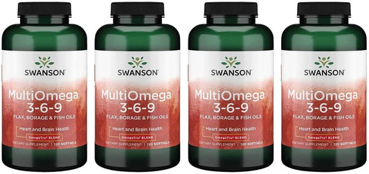 Swanson Multiomega 3-6-9 (Flax, Borage, Fish) Softgels - 2400mg, 120 Count (4 Pack)