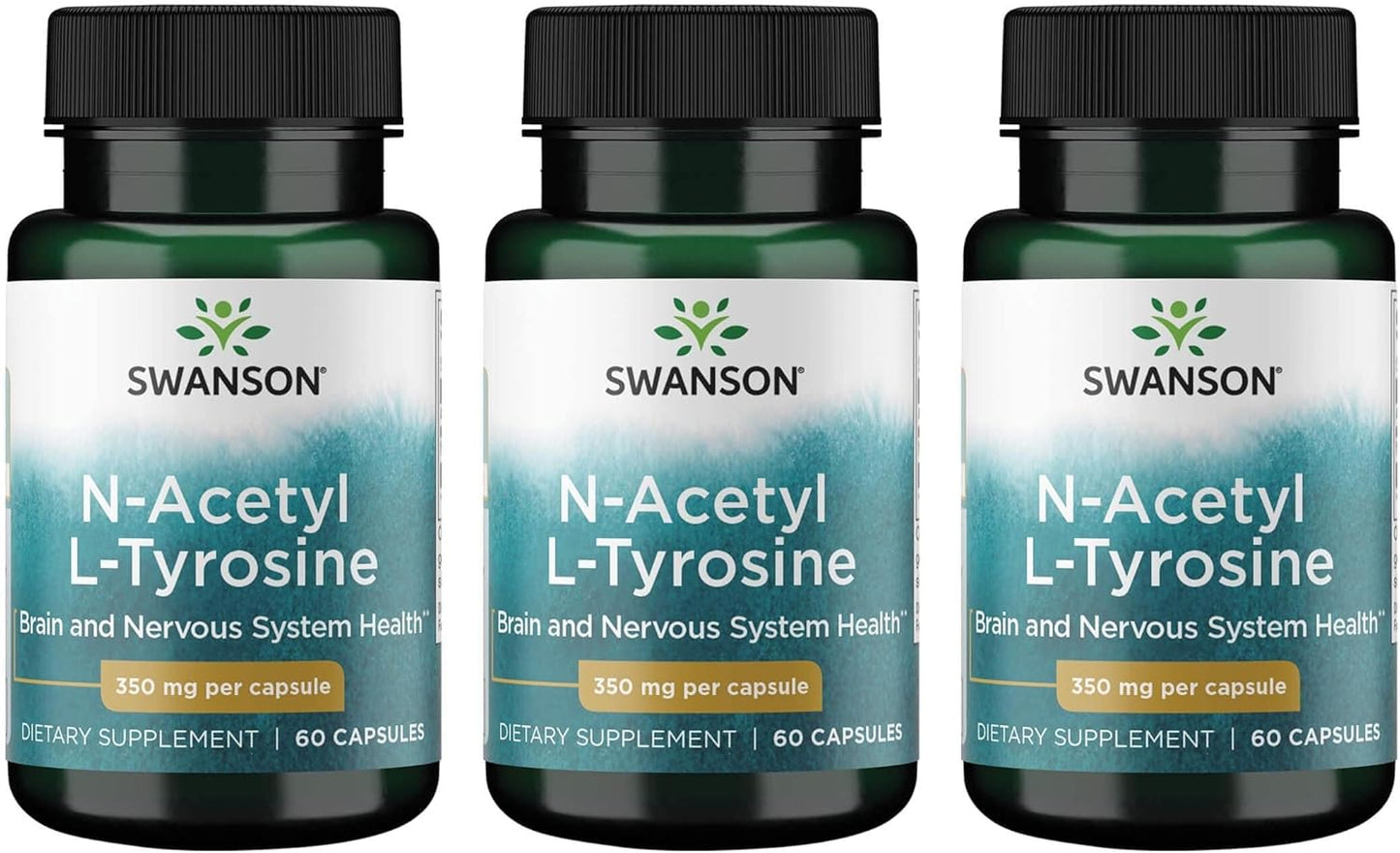 Swanson N-Acetyl L-Tyrosine Capsules - Brain Health & Mood Support Supplement - 60 Capsules, 350mg - Pack of 3
