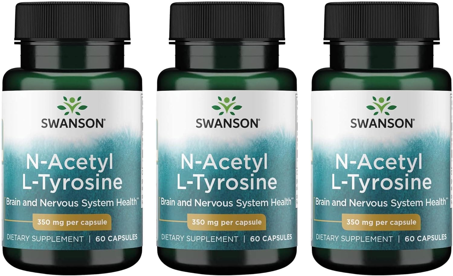 Swanson N-Acetyl L-Tyrosine Capsules - Brain Health & Mood Support Supplement - 60 Capsules, 350mg - Pack of 3