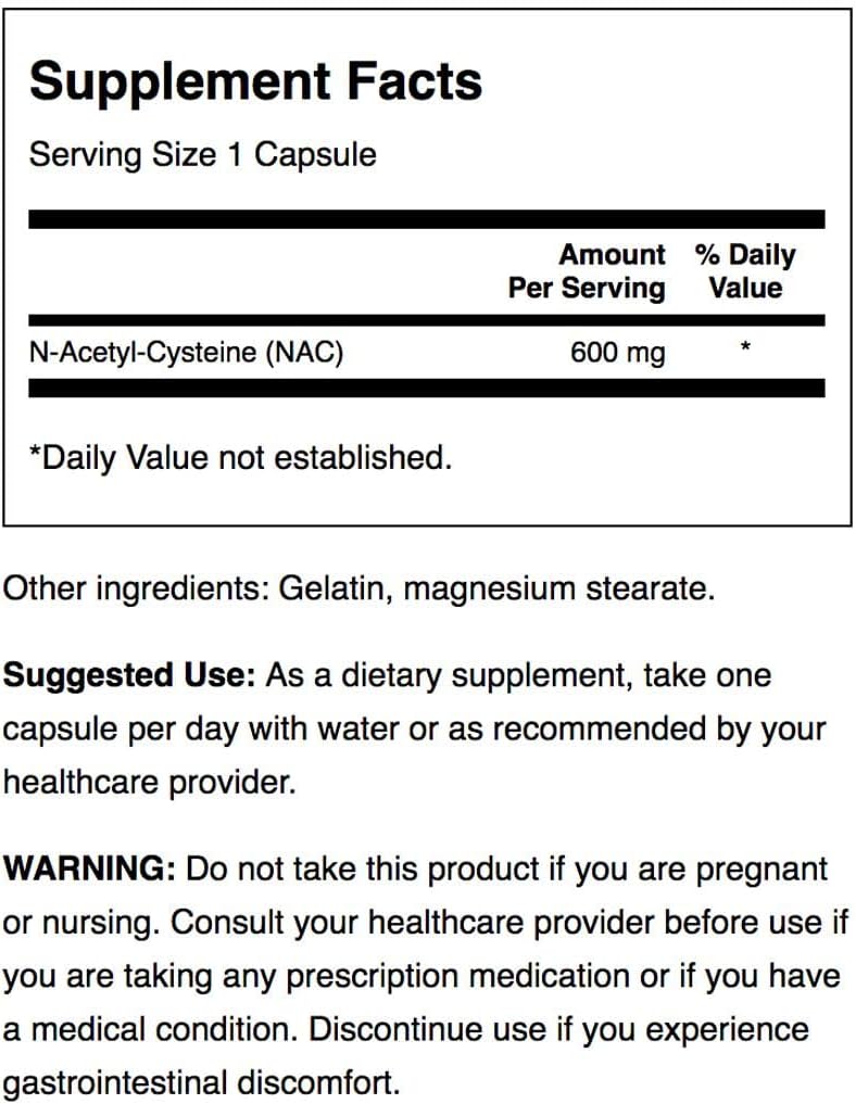 Swanson NAC N-Acetyl Cysteine Capsules - 600 mg for Antioxidant & Cellular Health (200 Ct) - Pack of 2