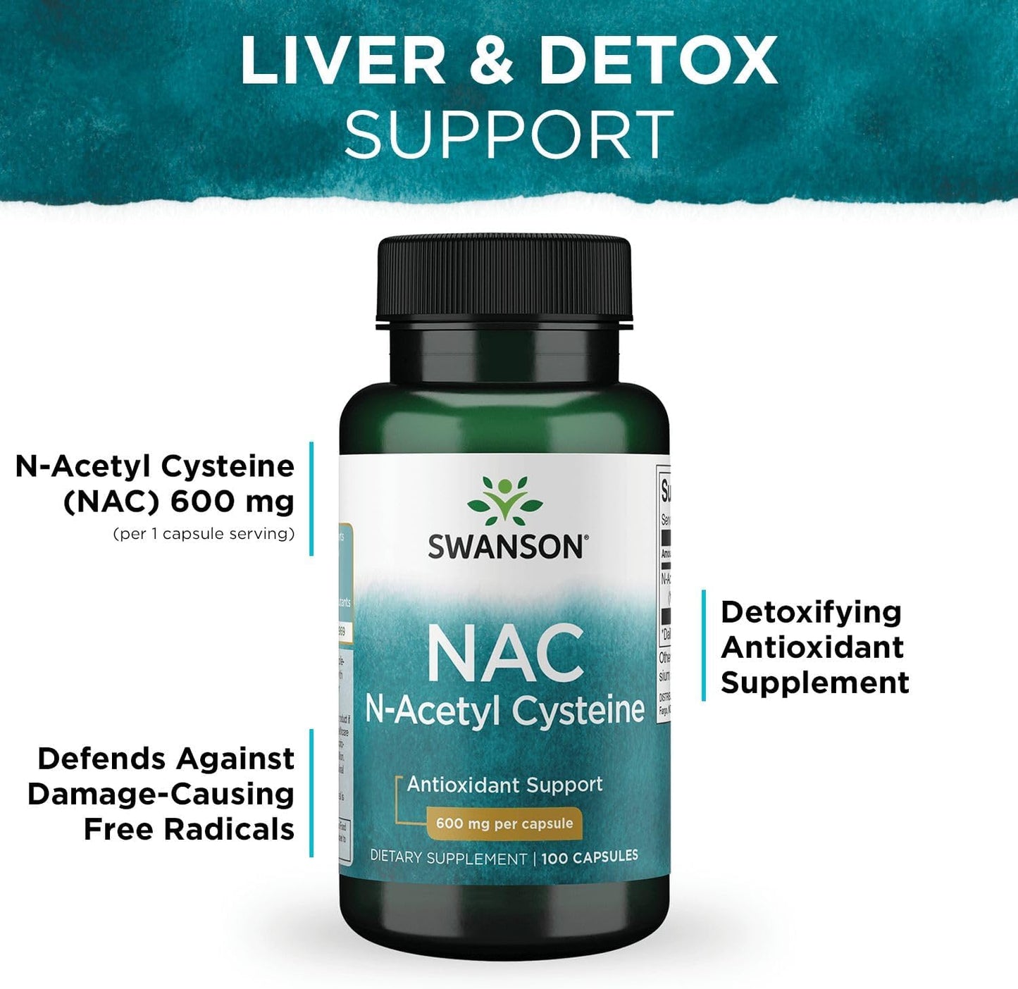 Swanson NAC N-Acetyl Cysteine Capsules - 600 mg for Antioxidant & Cellular Health (200 Ct) - Pack of 2