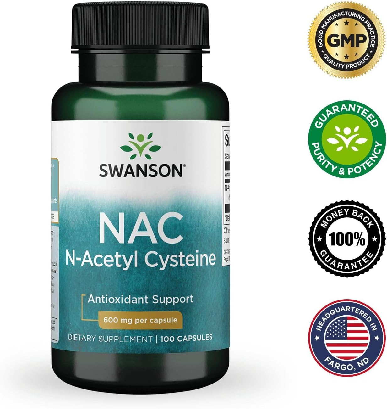 Swanson NAC N-Acetyl Cysteine Capsules - 600 mg for Antioxidant & Cellular Health (200 Ct) - Pack of 2