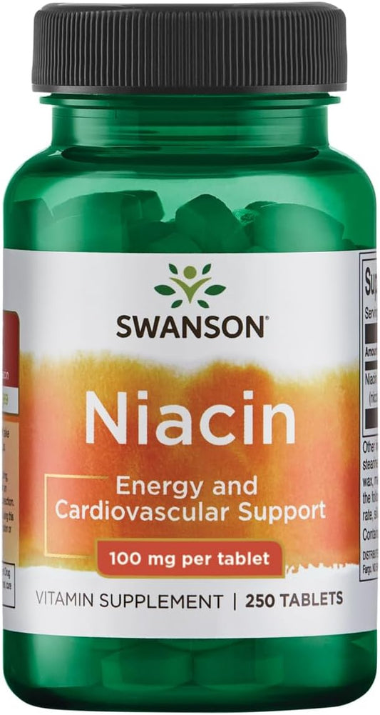 Swanson Niacin Vitamin B3 Tablets - Supports Heart Health and Energy - 250 Tablets, 100mg Each