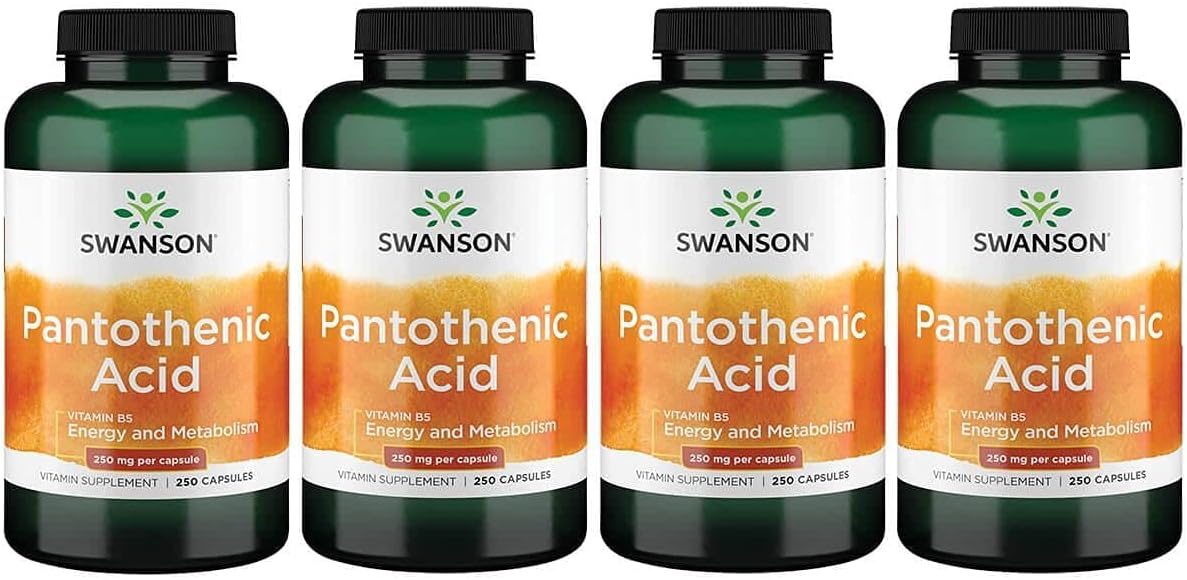Swanson Pantothenic Acid 250 mg Capsules for Energy Metabolism & Nerve Function - Pack of 1000 Caps