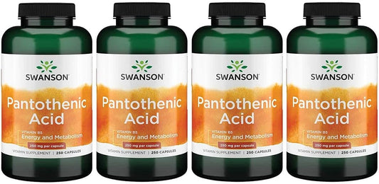 Swanson Pantothenic Acid 250 mg Capsules for Energy Metabolism & Nerve Function - Pack of 1000 Caps