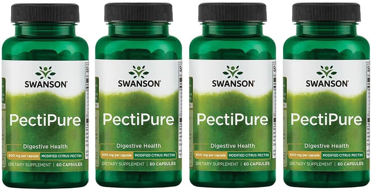 Swanson PectiPure Modified Citrus Pectin Capsules - Natural Wellness Supplement for Digestive & Cellular Health - 60 Capsules x 600mg - 4 Pack