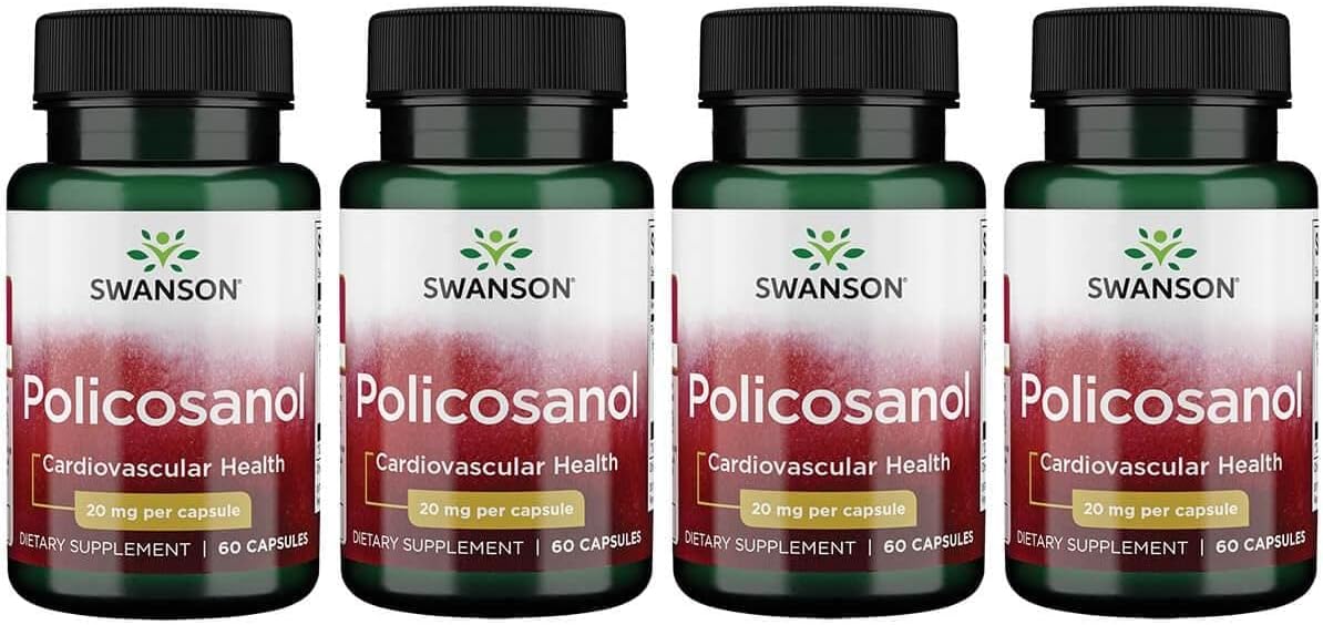 Swanson Policosanol Supplement for Cardiovascular Health - Natural Formula for Healthy Heart Function - Supports Cholesterol Levels - 60 Capsules, 20mg - Pack of 4